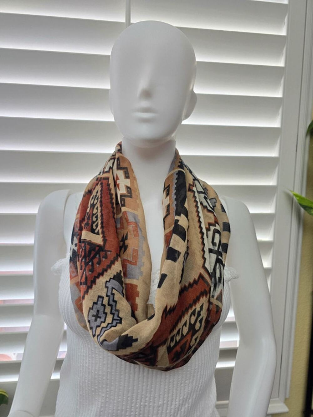 Charming Charlie Tribal Pattern Brown Infinity Scarf OSFM